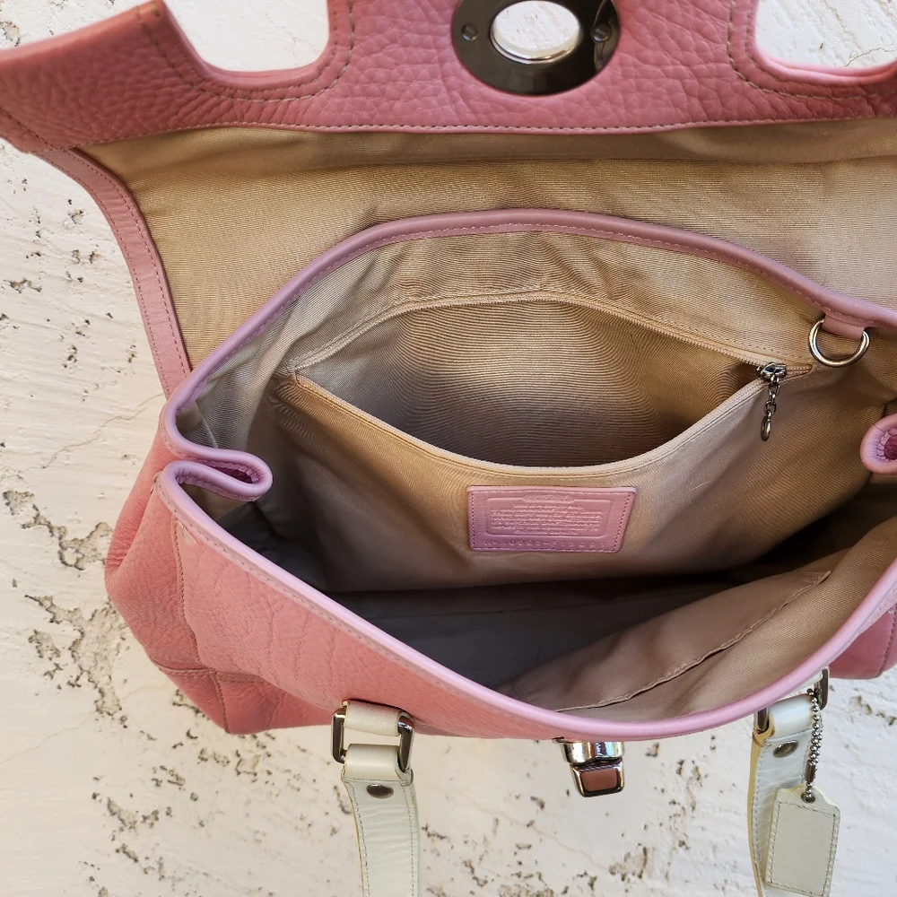 Coach light Pink white twist lock handbag purse bag - Picture 5 of 7